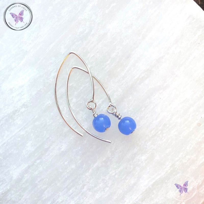 Blue Chalcedony Angled Silver Earrings